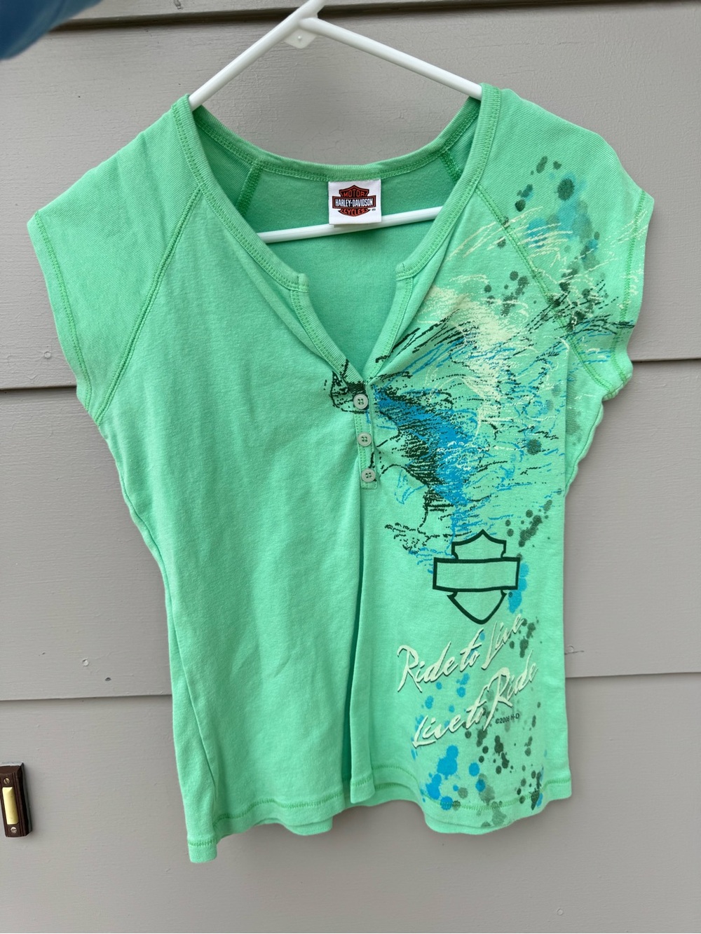 Harley-Davidson Mint Green Graphic Cap Sleeve Tee